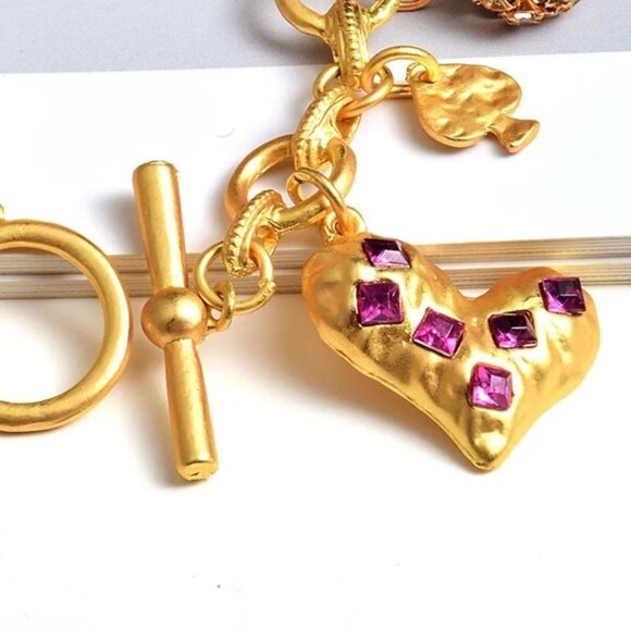 Charm Bracelet Crystal Gold Tone Heart Ace Star Multicolor New - Picture 6 of 8